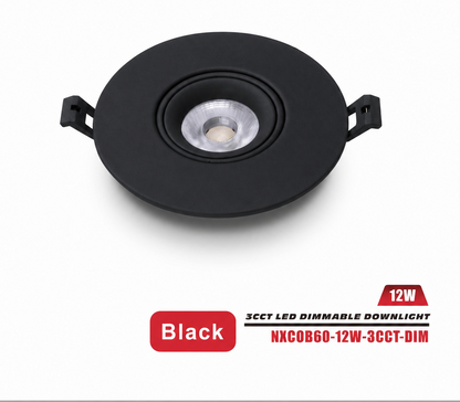 4" COB LED Dimmable Gimbal Downlight, Black-NXCOB60-12W-3CCT-DIM-B