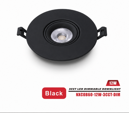 4" COB LED Dimmable Gimbal Downlight, Black-NXCOB60-12W-3CCT-DIM-B
