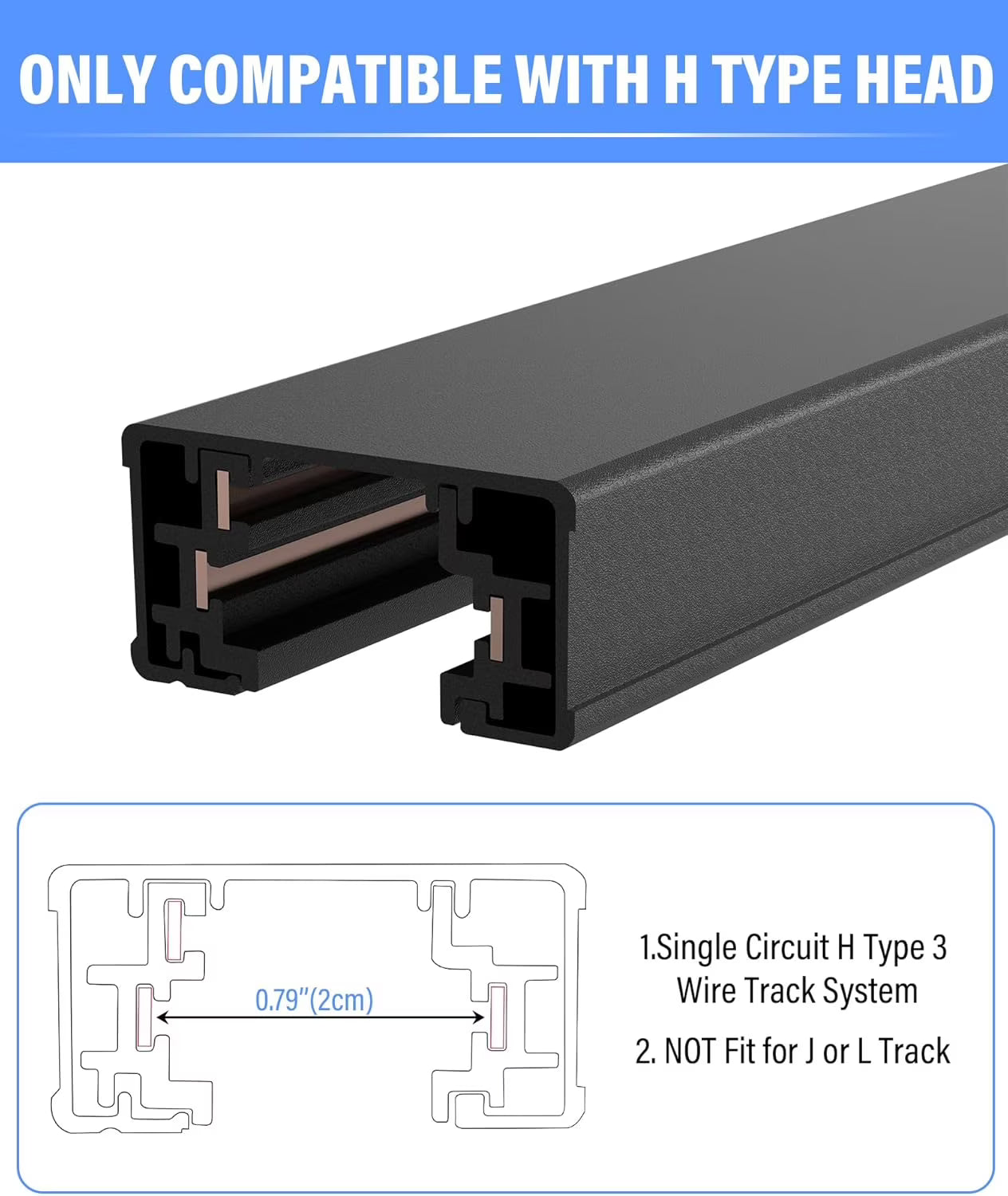 Votatec H-Track Rail 8 ft , 3 wire Single Circuit led track , White or Black