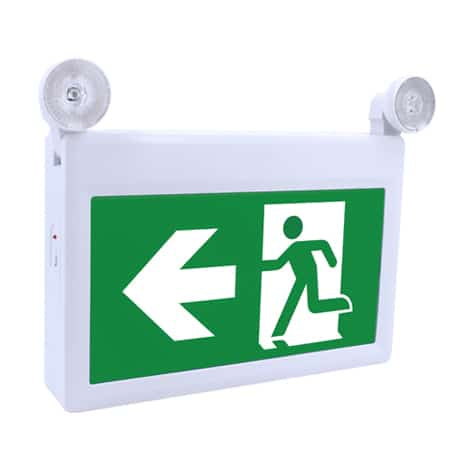 Votatec LED Combo Exit Sign + Emergency Light, Running Man, Battery Backup, 120/347V
