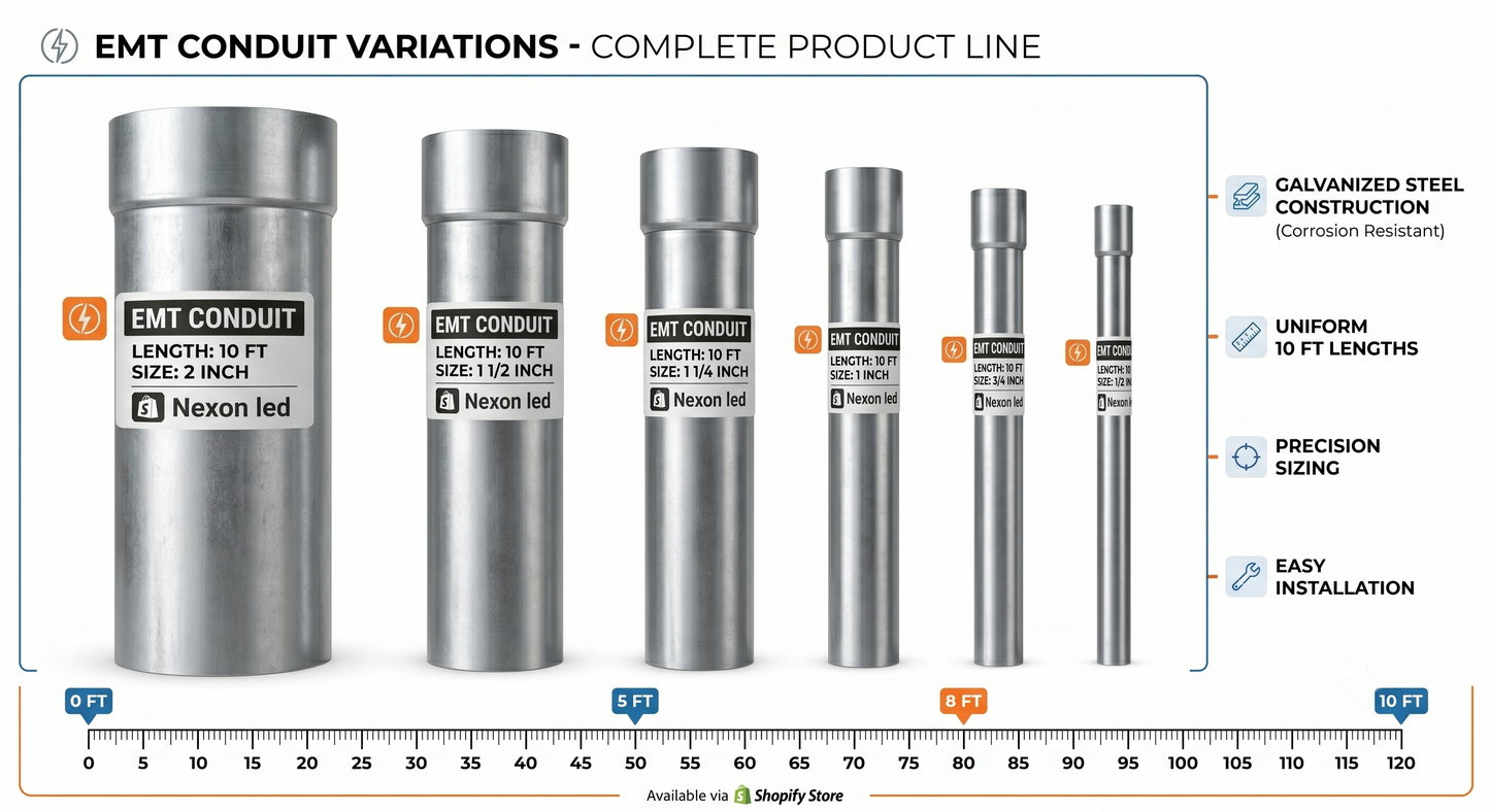 EMT Conduit 10 ft — Multiple Sizes