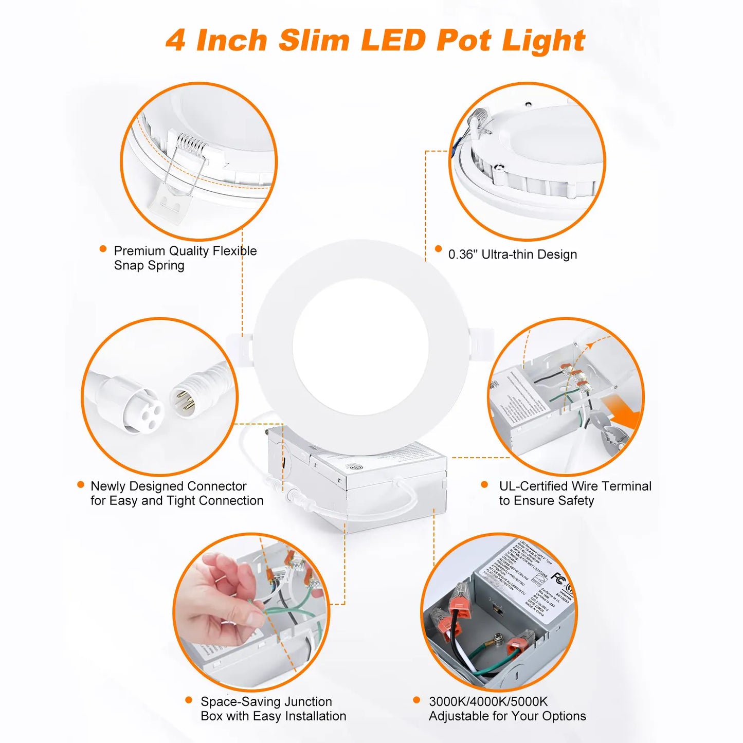 5CCT LED Recessed Slim Light 4 Inch 9W Dimmable 810LM LED Downlight