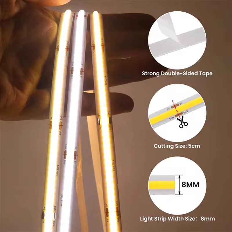 NEXLED COB LED Strip Light, 10W/M, 24V, 1000lm/m, CRI90, IP20, 5M Roll (UL Listed)