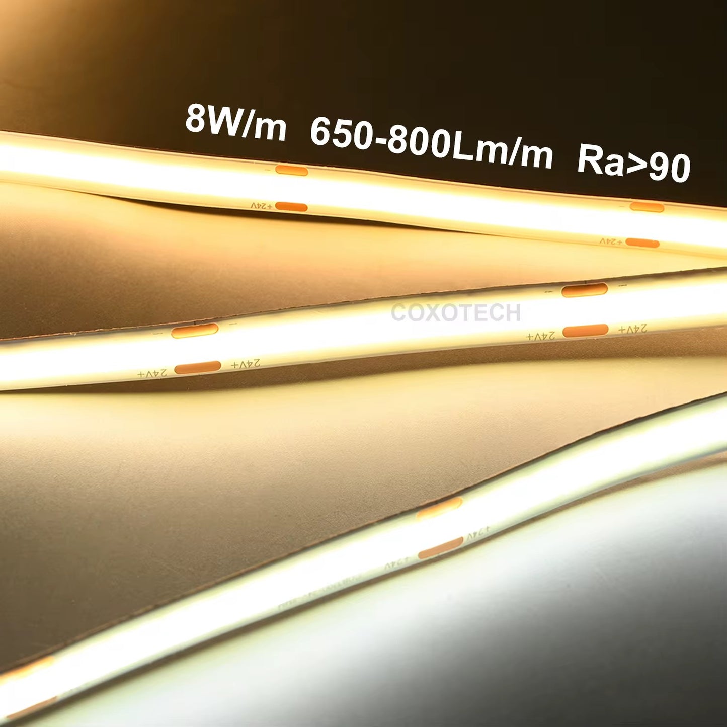 NEXLED COB LED Strip Light ,8W/M, 24V, 840lm/m, Multi IP Rating, 5M Roll (UL Listed)