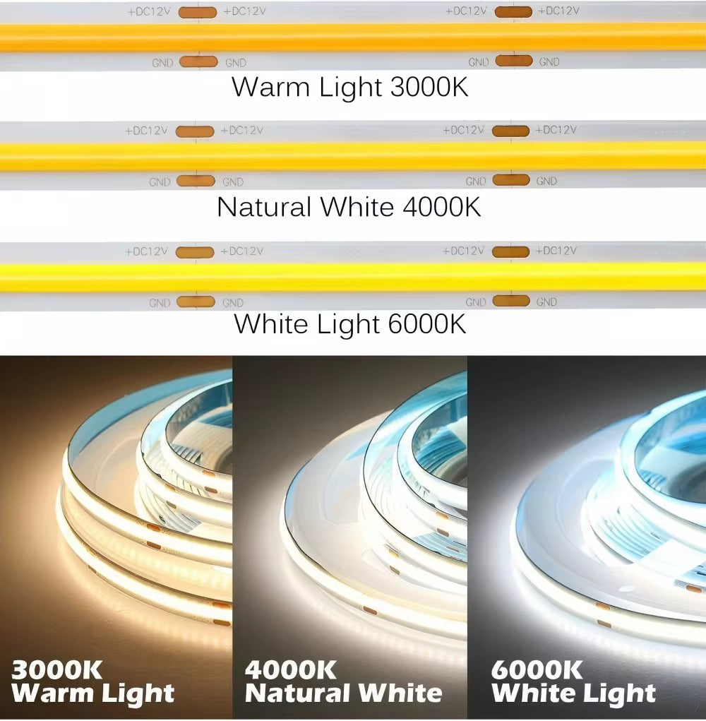NEXLED COB LED Strip Light ,8W/M, 24V, 840lm/m, Multi IP Rating, 5M Roll (UL Listed)