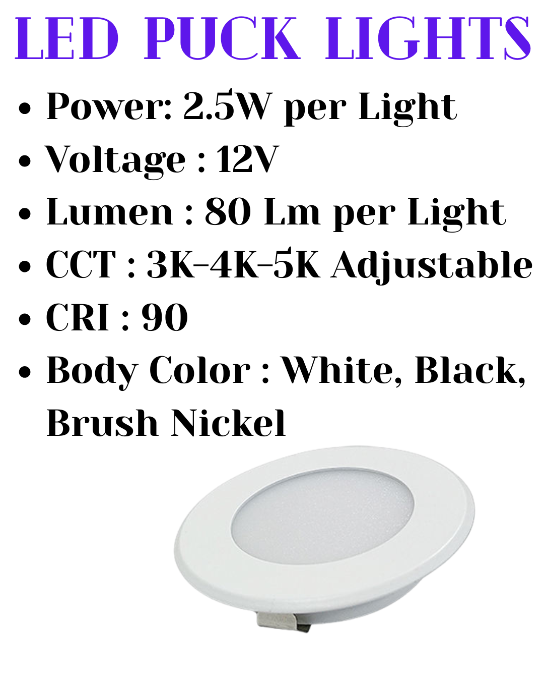 Lighthouse 3CCT 2.5W Recessed Led under cabinet light with 58mm cut out hole.