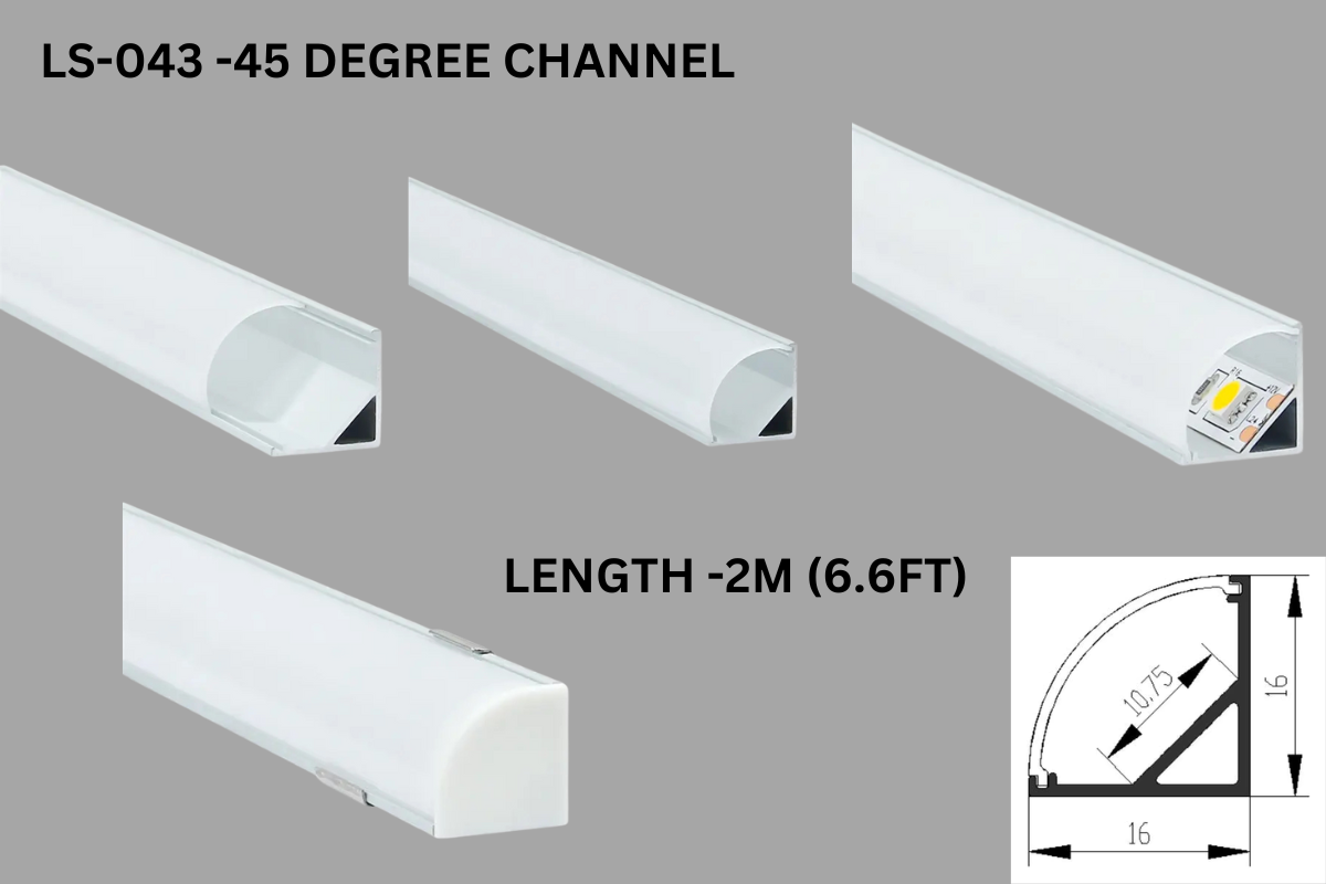 LS-053-L PROFILÉS EN ALUMINIUM EN FORME DE L À 45 DEGRÉS, POUR LES ANGLES. LONGUEUR 2M-6.6FT