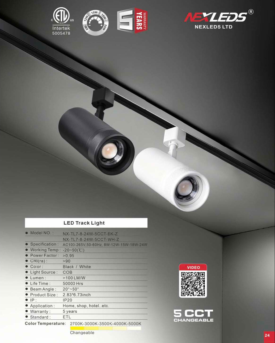LED track light head in black and white finishes