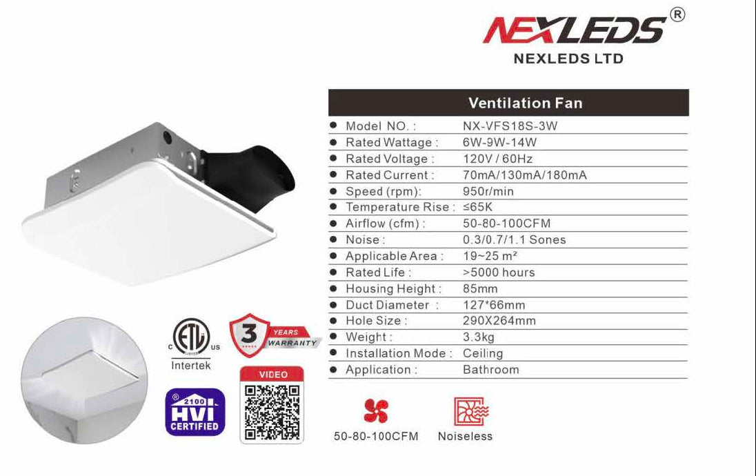 Slim profile bathroom ventilation fan, ceiling installation
