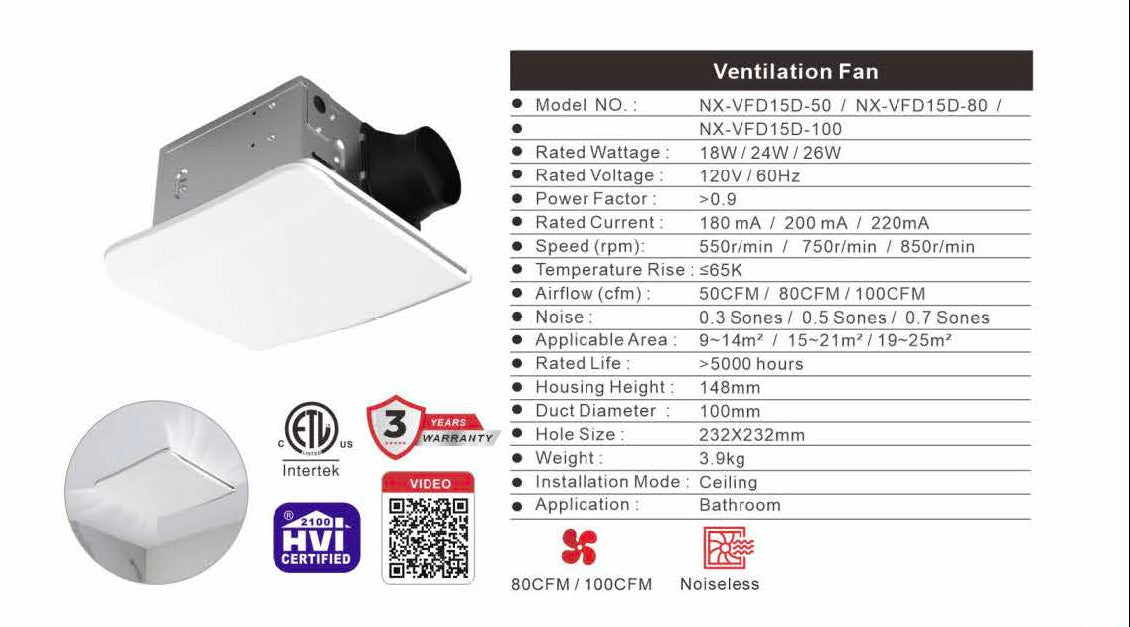 Bathroom ventilation fan housing and motor