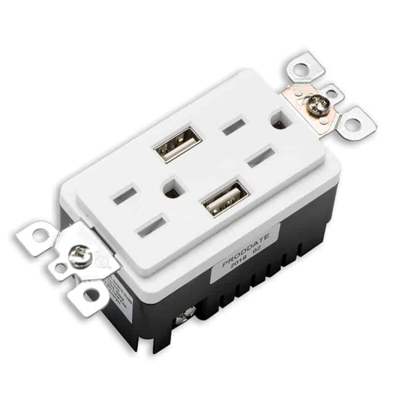 15A USB Receptacle ,Type A+A, Tamper-Resistant, 5V DC 4.0A