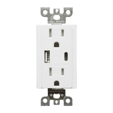 15A USB Receptacle Type A+C, Tamper-Resistant, 5V DC 4.8A