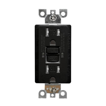 15A black GFCI outlet with LED indicator