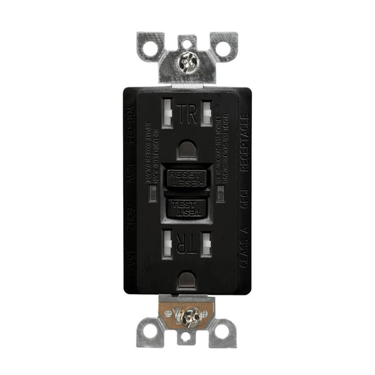 15A black GFCI outlet with LED indicator