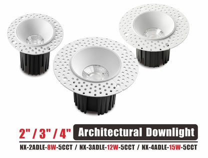 2" / 3" / 4" Architectural LED Downlight- 5CCT Selectable-CRI>90-White.