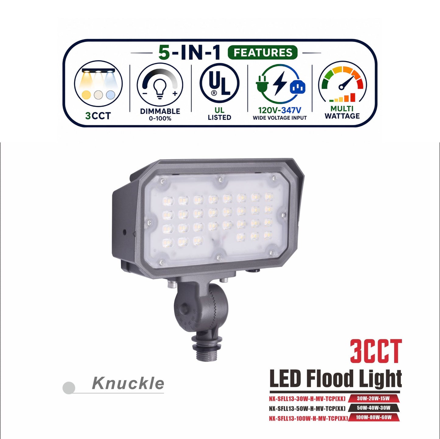 3CCT LED Flood Light, Knuckle Mount 60-100W – NXSFLL-13-100W