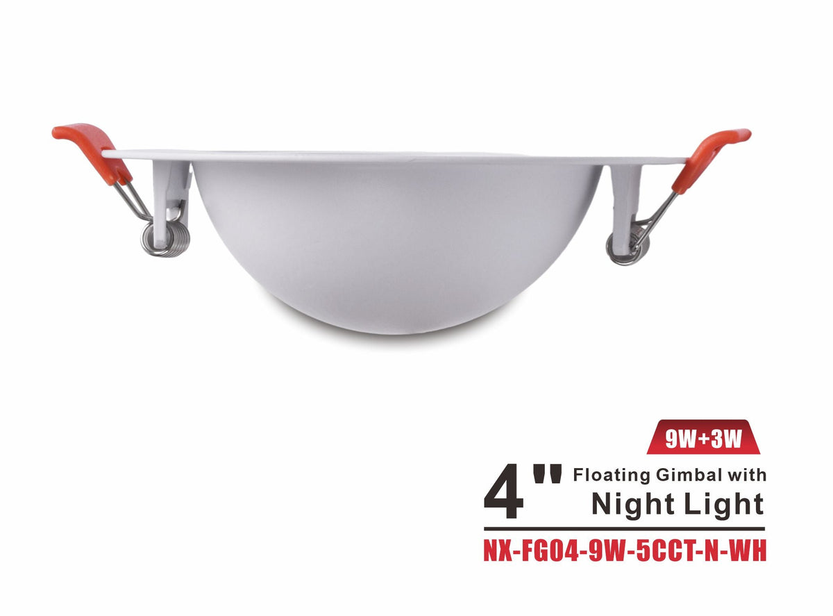 4" Floating Gimbal LED Downlight with Night Light -NX-FG04-9W-5CCT-N-WH