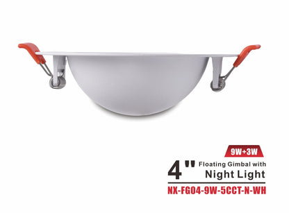 4" Floating Gimbal LED Downlight with Night Light -NX-FG04-9W-5CCT-N-WH
