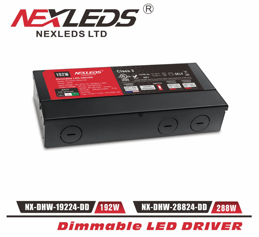 NEXLEDS 24V dimming LED driver, 192W to 288W, IP65