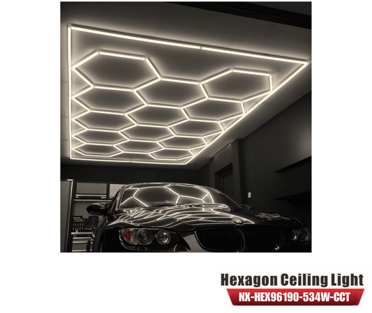LED Hexagon Garage / Shop Light, 8ft x 16ft -534W, ETL Certified, 3CCT (NX-HEX96190-534W-3CCT