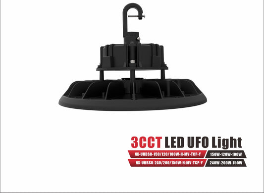 LED UFO High Bay, Wattage-Select 150-240W, 3CCT-NX-UHBS8-240-200-150W-H-MV-TCP