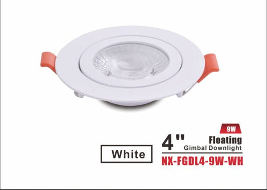 4" Floating Gimbal LED Downlight, White NX-FGDL4-9W-WH
