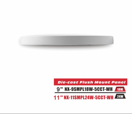 11 inch LED Die-Cast Flush Mount Panel Light, White, CRI>90,NX-11SMPL24W-5CCT-WH