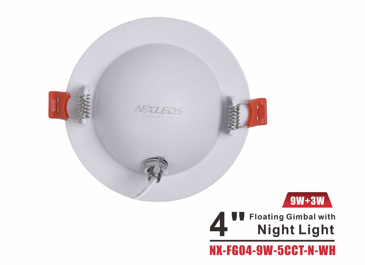 4" Floating Gimbal LED Downlight with Night Light -NX-FG04-9W-5CCT-N-WH