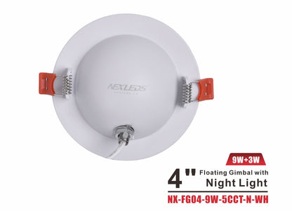 4" Floating Gimbal LED Downlight with Night Light -NX-FG04-9W-5CCT-N-WH