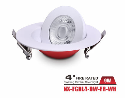 4" Fire-Rated Floating Gimbal LED Downlight, White-NX-FGDL4-9W-FR-WH