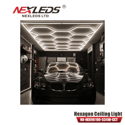 LED Hexagon Garage / Shop Light, 8ft x 16ft -534W, ETL Certified, 3CCT (NX-HEX96190-534W-3CCT