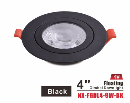 4" Floating Gimbal LED Downlight, Black-NX-FGDL4-9W-BK