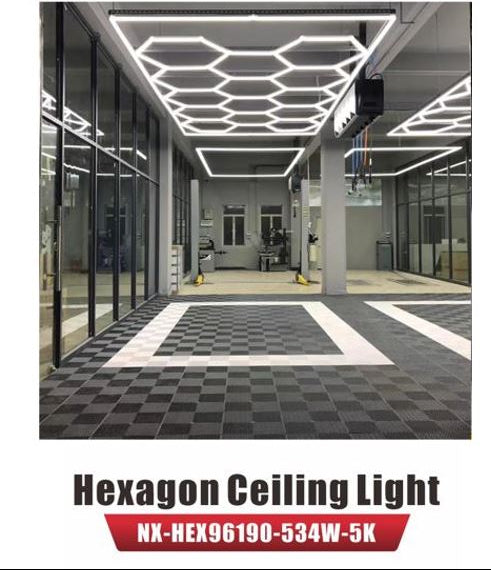 LED Hexagon Garage / Shop Light, 8ft x 16ft -534W, ETL Certified, 5000K (NX-HEX96190-534W-5K)