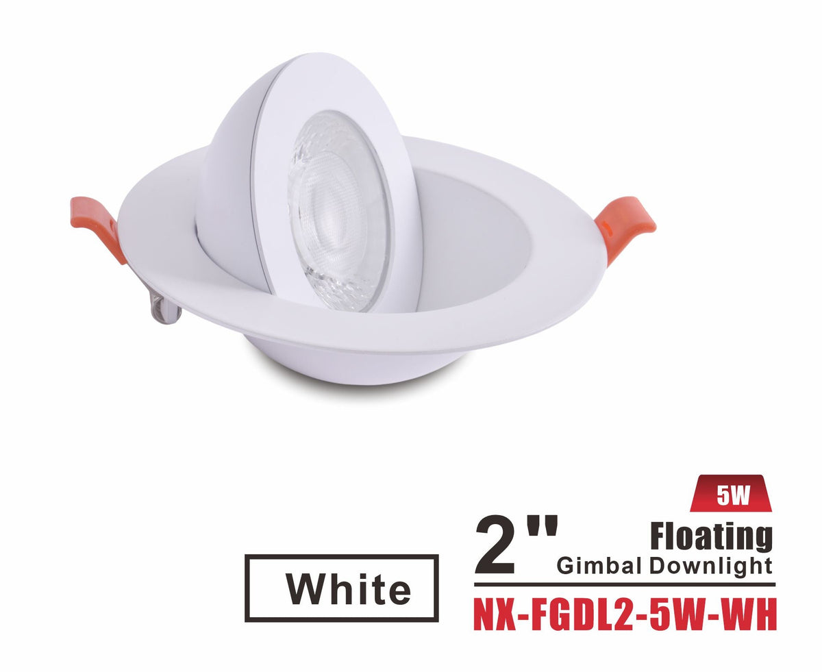 2" Floating Gimbal LED Downlight, White-NX-FGDL2-5W-WH