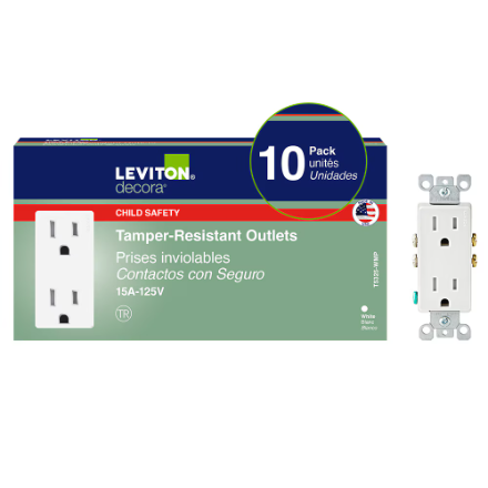 Leviton 15A Decora Tamper-Resistant Outlet — White