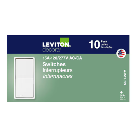 Leviton 5601-2W Single Pole Decora Switch — White