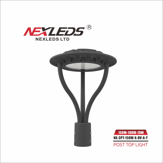 Nexled LED post top light, 150W selectable, 3CCT