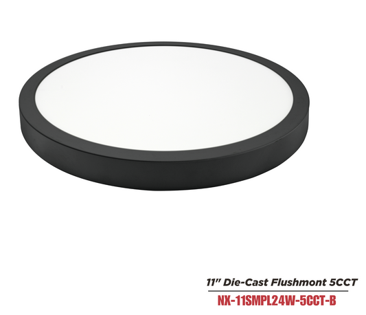11 inch LED Die-Cast Flush Mount Panel Light, Black,CRI.90, NX-11SMPL24W-5CCT-B