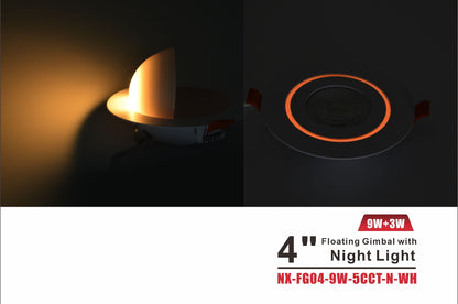 4" Floating Gimbal LED Downlight with Night Light -NX-FG04-9W-5CCT-N-WH
