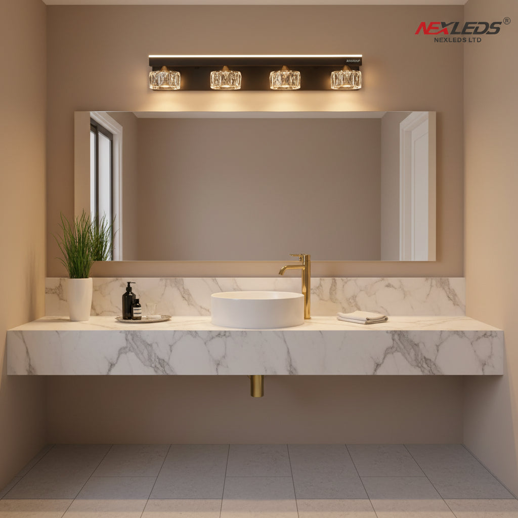 Nexled LED Vanity Light 20W, 2200lm, K9 Crystal, 3CCT, Sand Black + Gold (ETL)