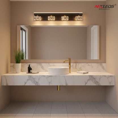 Nexled LED Vanity Light 20W, 2200lm, K9 Crystal, 3CCT, Sand Black + Gold (ETL)