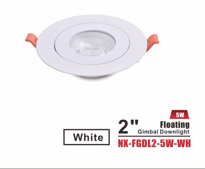 2" Floating Gimbal LED Downlight, White-NX-FGDL2-5W-WH