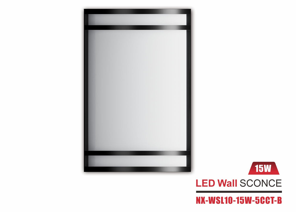 LED Wall Sconce, Black ,15W 5CCT (NX-WSL10-15W-5CCT-B)
