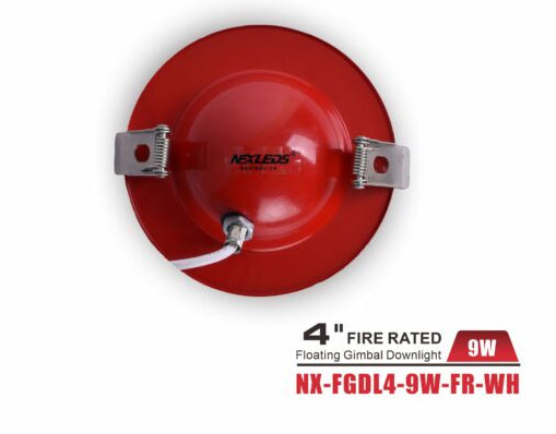 4" Fire-Rated Floating Gimbal LED Downlight, White-NX-FGDL4-9W-FR-WH