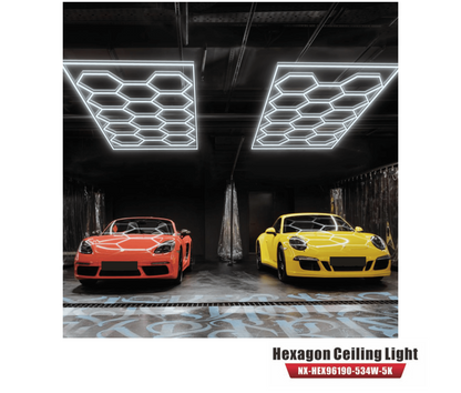 LED Hexagon Garage / Shop Light, 8ft x 16ft -534W, ETL Certified, 5000K (NX-HEX96190-534W-5K)