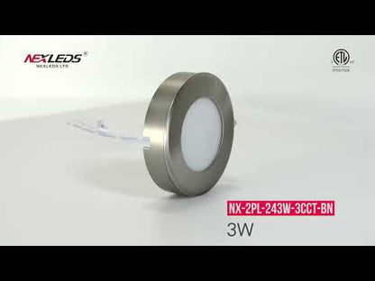 24V 3W 5CCT LED Under-Cabinet Puck Light, White-3W- NX-2PL-243W-5CCT-W. Recessed and surface mounting options.